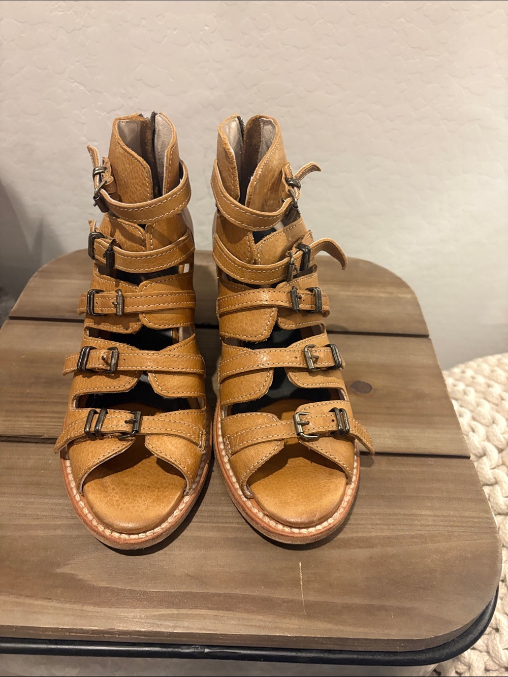 freebird Tan Multi-Buckle Heeled Sandal Boots